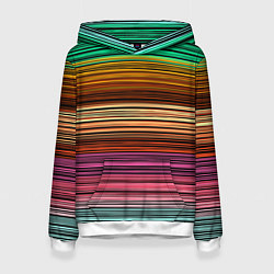 Толстовка-худи женская Multicolored thin stripes Разноцветные полосы, цвет: 3D-белый
