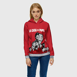 Толстовка-худи женская Бумажный дом персонажи, цвет: 3D-меланж — фото 2