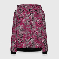 Толстовка-худи женская Тигровый-леопардовый гранж, цвет: 3D-черный