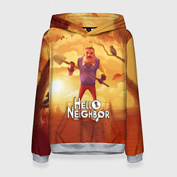 Толстовка-худи женская Hello Neighbor Привет сосед Сосед с лопатой, цвет: 3D-меланж