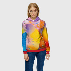 Толстовка-худи женская Абстрактные фигуры и пузырьки - Оранжевый, цвет: 3D-красный — фото 2