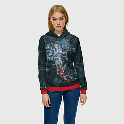 Толстовка-худи женская Ночные улицы города с высоты - Белый, цвет: 3D-красный — фото 2