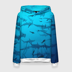Толстовка-худи женская Акулы - океан, цвет: 3D-белый