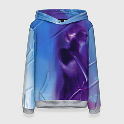 Толстовка-худи женская Абстрактные краски и тень - Синий, цвет: 3D-меланж
