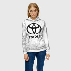 Толстовка-худи женская Toyota с потертостями на светлом фоне, цвет: 3D-белый — фото 2