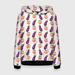 Толстовка-худи женская Баклажаны и персики паттерн, цвет: 3D-черный