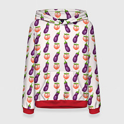 Толстовка-худи женская Баклажаны и персики паттерн, цвет: 3D-красный