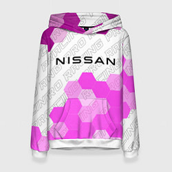 Толстовка-худи женская Nissan pro racing: символ сверху, цвет: 3D-белый