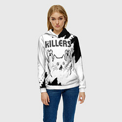 Толстовка-худи женская The Killers рок кот на светлом фоне, цвет: 3D-белый — фото 2