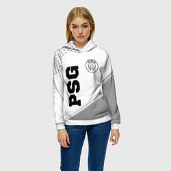 Толстовка-худи женская PSG sport на светлом фоне: символ и надпись вертик, цвет: 3D-белый — фото 2
