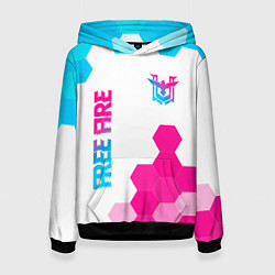 Толстовка-худи женская Free Fire neon gradient style: символ и надпись ве, цвет: 3D-черный