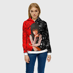 Толстовка-худи женская Митака демон войны - человек бензопила, цвет: 3D-белый — фото 2