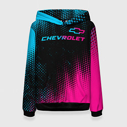 Толстовка-худи женская Chevrolet - neon gradient: символ сверху, цвет: 3D-черный