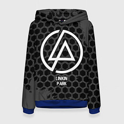 Толстовка-худи женская Linkin Park glitch на темном фоне, цвет: 3D-синий