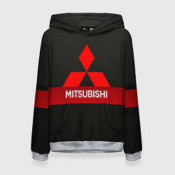 Толстовка-худи женская Mitsubishi - логотип - красная полоса, цвет: 3D-меланж