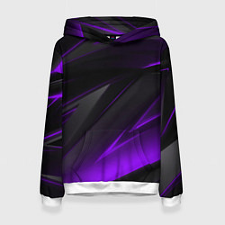 Толстовка-худи женская Черно-фиолетовая геометрическая абстракция, цвет: 3D-белый