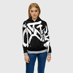Толстовка-худи женская Иероглифы в стиле граффити, цвет: 3D-меланж — фото 2