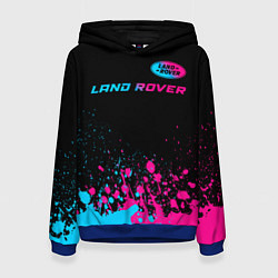 Толстовка-худи женская Land Rover - neon gradient: символ сверху, цвет: 3D-синий