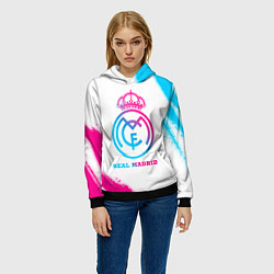 Толстовка-худи женская Real Madrid neon gradient style, цвет: 3D-черный — фото 2