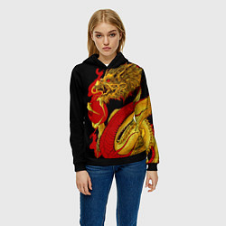 Толстовка-худи женская Японский Золотой Дракон, цвет: 3D-черный — фото 2