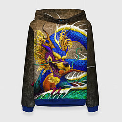 Толстовка-худи женская Разноцветный Японский Дракон, цвет: 3D-синий