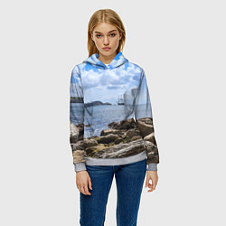 Толстовка-худи женская Парусник на горизонте океана, цвет: 3D-меланж — фото 2