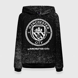Толстовка-худи женская Manchester City с потертостями на темном фоне, цвет: 3D-черный