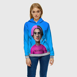 Толстовка-худи женская Lil Peep На Синем Фоне, цвет: 3D-меланж — фото 2