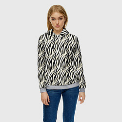 Толстовка-худи женская Тигровый полосатый узор-черные, бежевые полосы на, цвет: 3D-меланж — фото 2