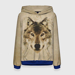 Толстовка-худи женская Полигональная голова волка, цвет: 3D-синий