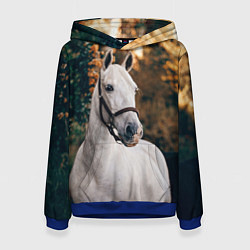 Толстовка-худи женская Белая лошадка, цвет: 3D-синий