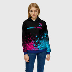 Толстовка-худи женская Manchester United - neon gradient: символ сверху, цвет: 3D-синий — фото 2