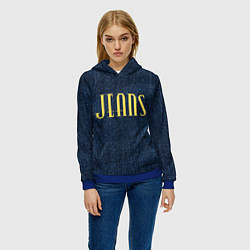 Толстовка-худи женская Джинс ткань с надписью jeans, цвет: 3D-синий — фото 2