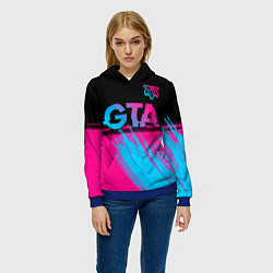 Толстовка-худи женская GTA - neon gradient: символ сверху, цвет: 3D-синий — фото 2