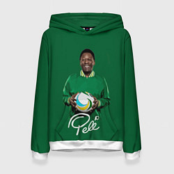 Толстовка-худи женская Пеле PELE легенда футбола, цвет: 3D-белый