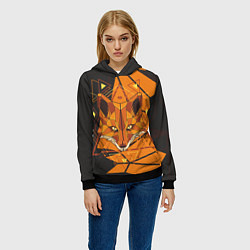 Толстовка-худи женская Голова лисы в мозаике, цвет: 3D-черный — фото 2