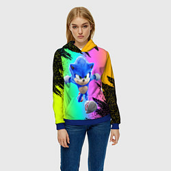 Толстовка-худи женская Sonic neon, цвет: 3D-синий — фото 2