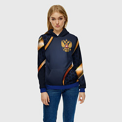 Толстовка-худи женская Blue & gold герб России, цвет: 3D-синий — фото 2