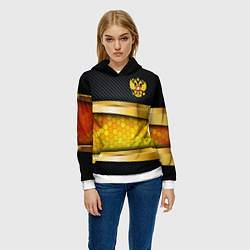 Толстовка-худи женская Black & gold - герб России, цвет: 3D-белый — фото 2