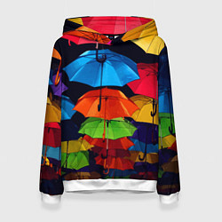 Толстовка-худи женская Разноцветные зонтики - композиция, цвет: 3D-белый