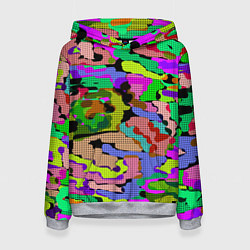 Толстовка-худи женская Разноцветный клетчатый камуфляж, цвет: 3D-меланж