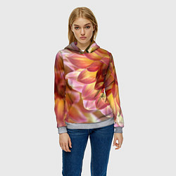 Толстовка-худи женская Оранжевые георгины лепестки, цвет: 3D-меланж — фото 2
