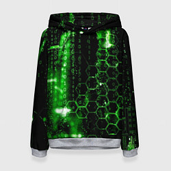 Толстовка-худи женская Зелёный программный код, цвет: 3D-меланж