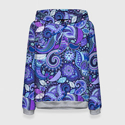 Толстовка-худи женская Фиолетовые цветы узор, цвет: 3D-меланж