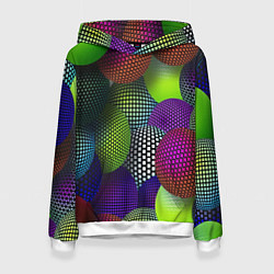 Толстовка-худи женская Трехмерные разноцветные шары, цвет: 3D-белый