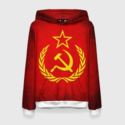 Толстовка-худи женская СССР - старый флаг, цвет: 3D-белый