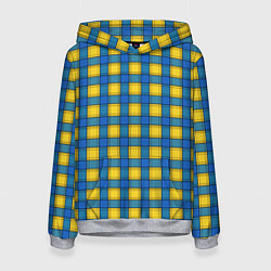 Толстовка-худи женская Желтый с синим клетчатый модный узор, цвет: 3D-меланж