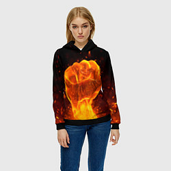 Толстовка-худи женская Кулак в огне, цвет: 3D-черный — фото 2