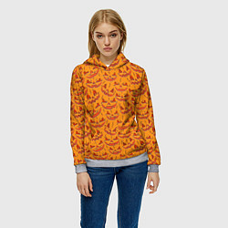 Толстовка-худи женская Halloween Pumpkin Pattern, цвет: 3D-меланж — фото 2