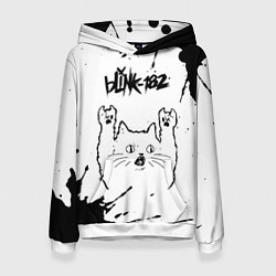 Толстовка-худи женская Blink 182 рок кот на светлом фоне, цвет: 3D-белый
